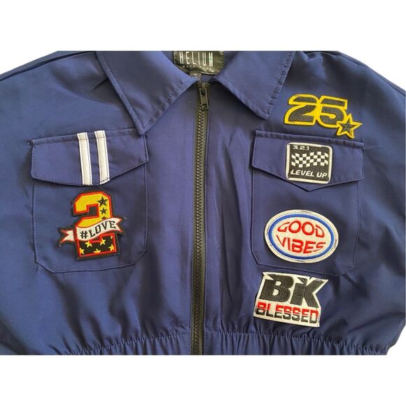 Helium Moto Wear Cropped Patch Jacket Racing Sports Athletic Grunge Punk - Picture 5 of 12